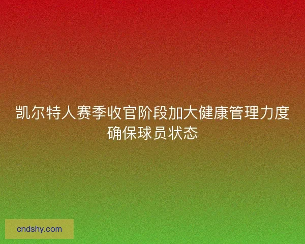 凯尔特人赛季收官阶段加大健康管理力度确保球员状态