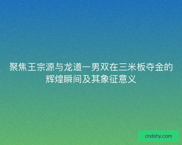 聚焦王宗源与龙道一男双在三米板夺金的辉煌瞬间及其象征意义